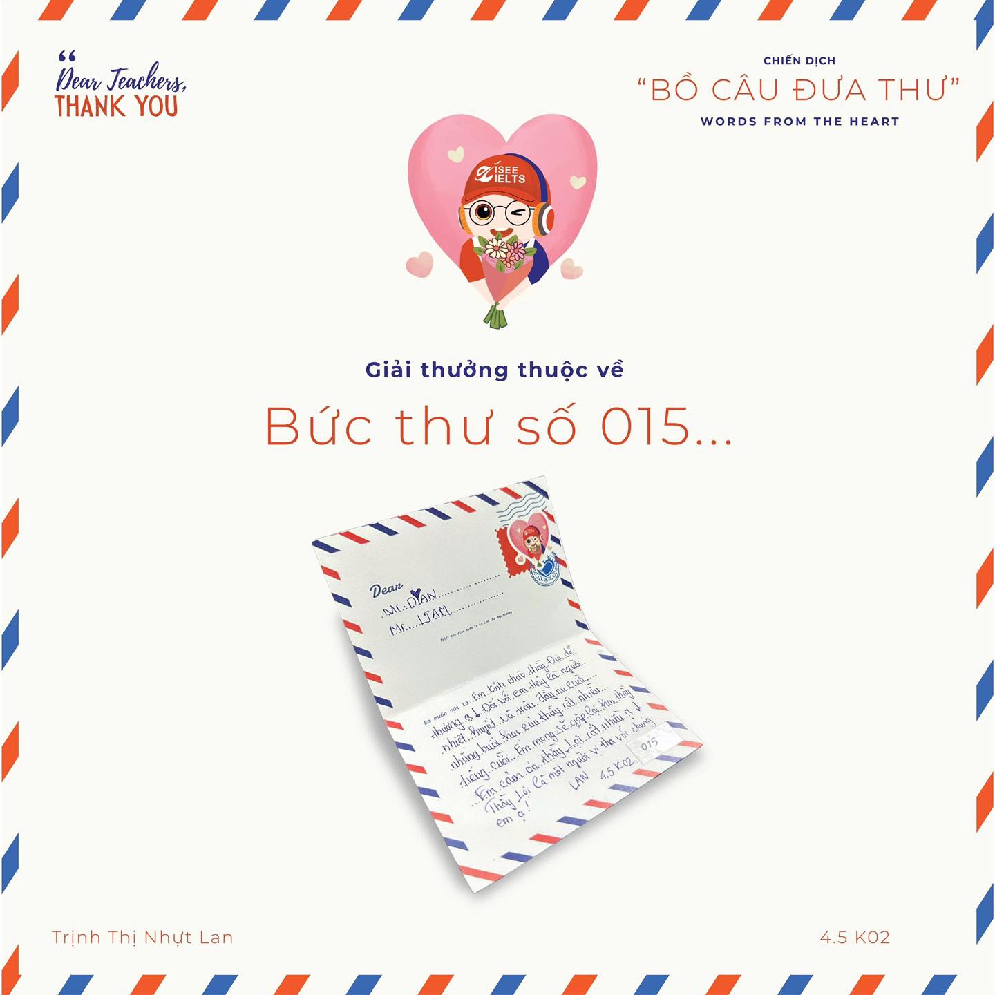 Bồ câu đưa thư - Bức thư số 015